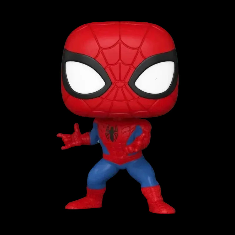 Spider-Man action figure in red and blue costume on a white background